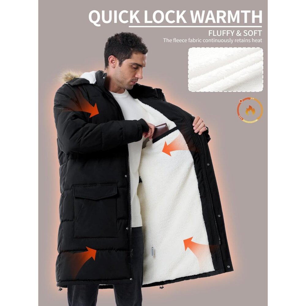 Winter Coats For Men Winter Jackets Water Resistant Warm Thicken Puffy Hooded In - Picture 3 of 6